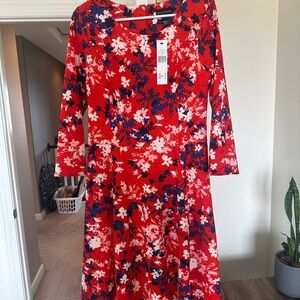 LTS Women's Red Floral Midi Dress